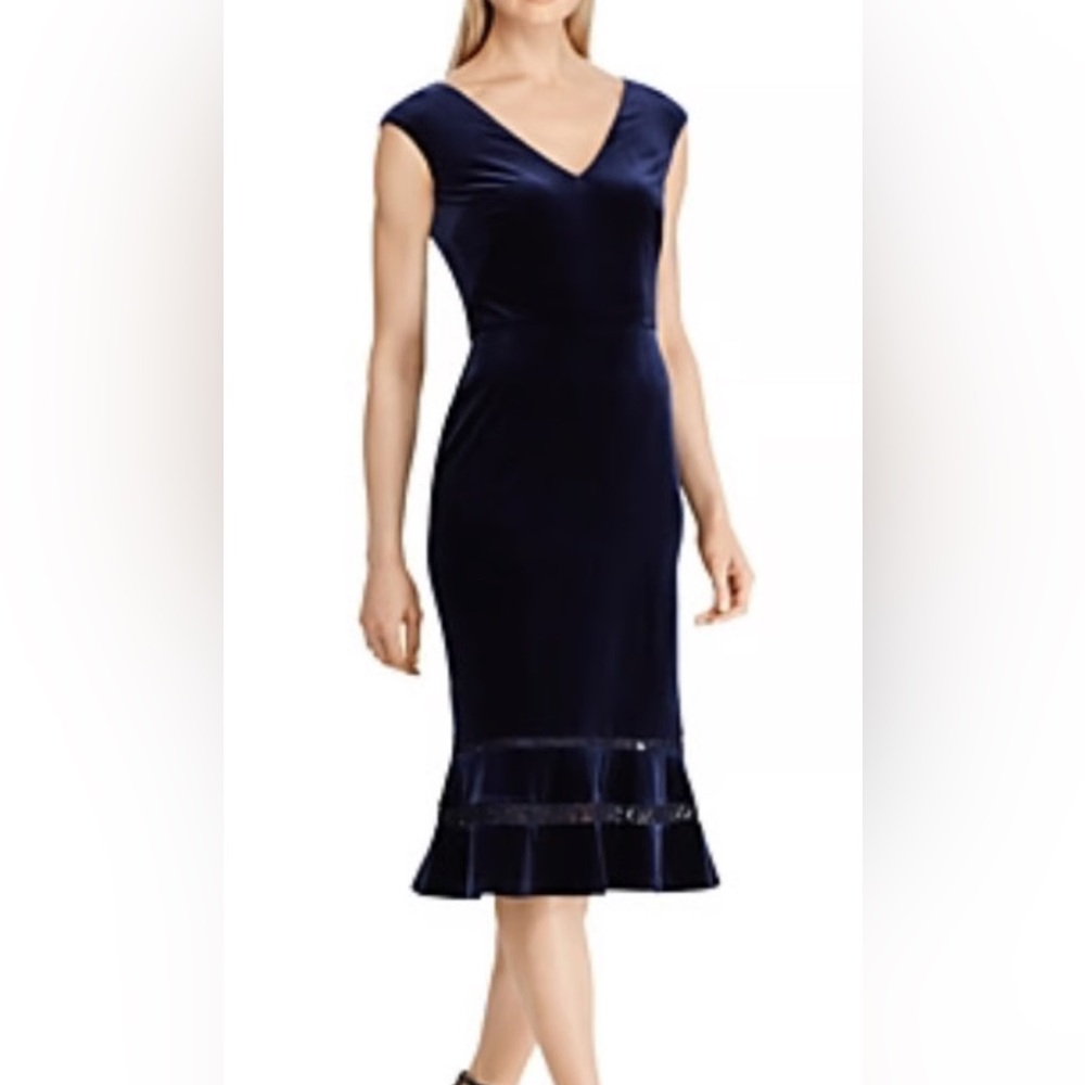 Ralph Lauren Navy Blue Velvet Sleeveless Dress